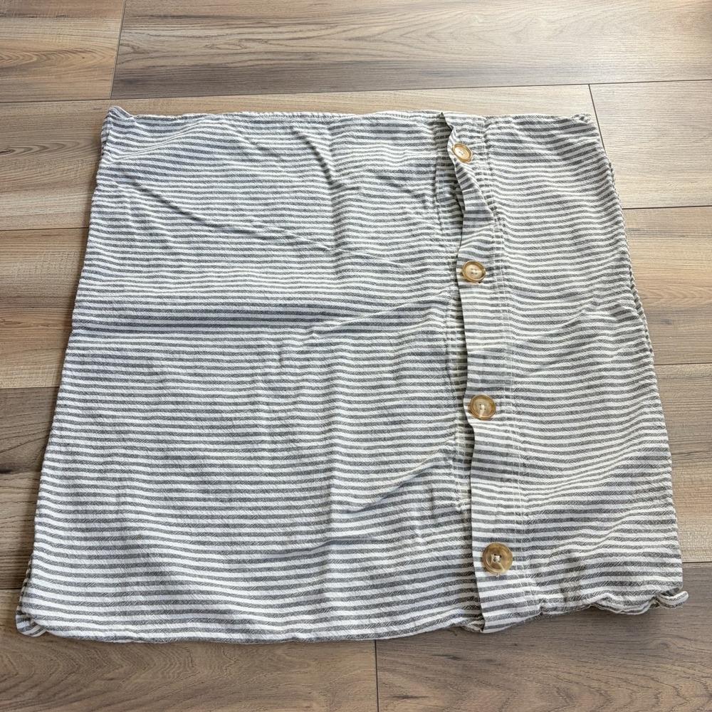 Pottery Barn 23x23 Pillow Shams Beige Linen Cotton Stripe Button Farmhouse One